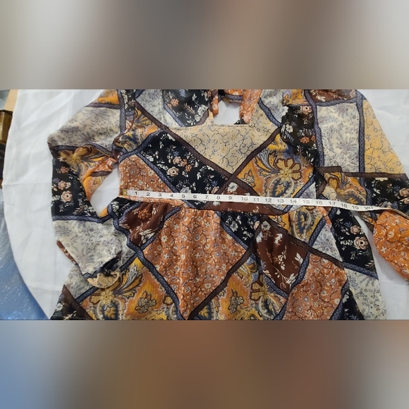 #35 American Eagle Floral Patchwork Square Neck Tie Back Babydoll Top, Medium - Picture 9 of 10